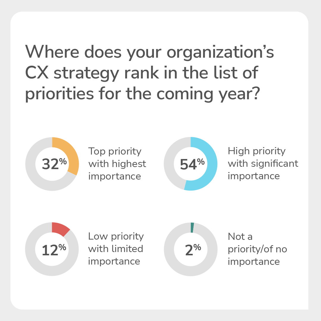 A graph displaying where CX strategy ranks in businesses priorities for the coming year