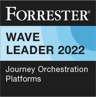 The Forrester Wave Leader 2022 badge for Journey Orchestration Platforms